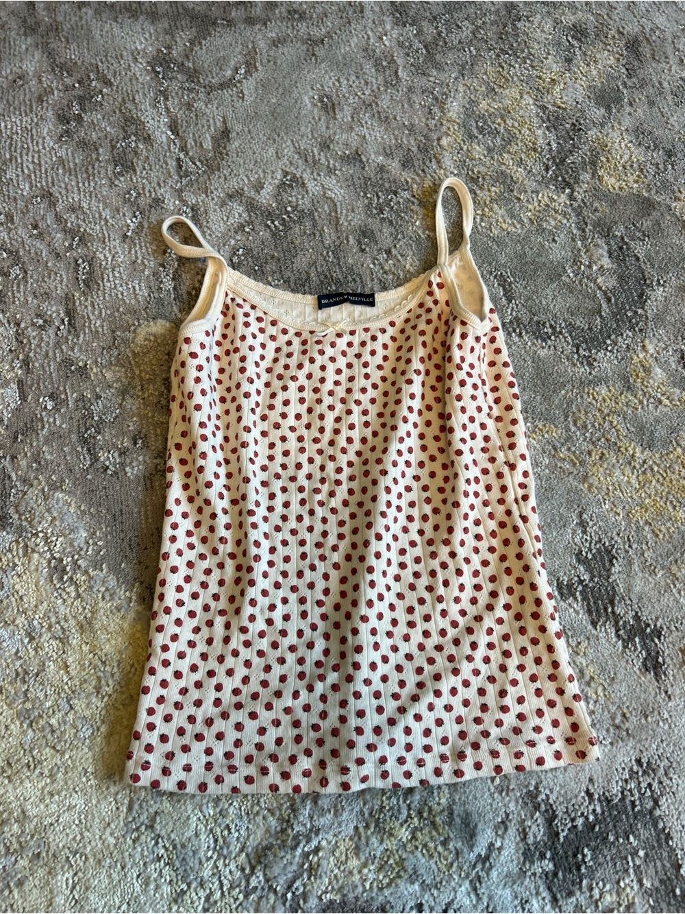 Brandy Melville Cream Tank Top with Red Polka Dots